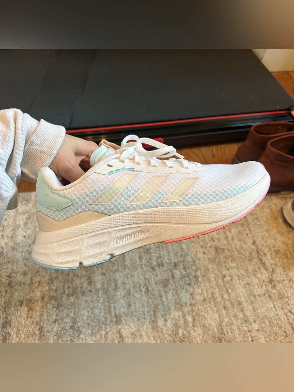 adidas Women's White Running Sneakers with Pastel Mint and Pink Accents